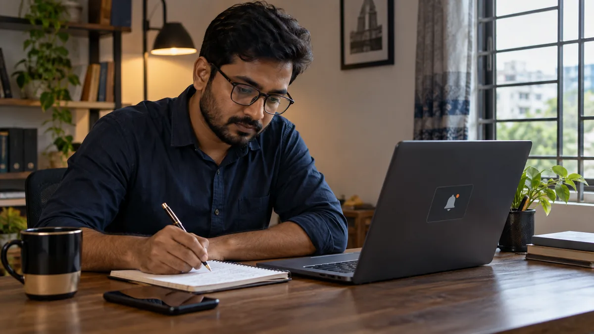 Illustration of a user noting relevant details before sending a support request