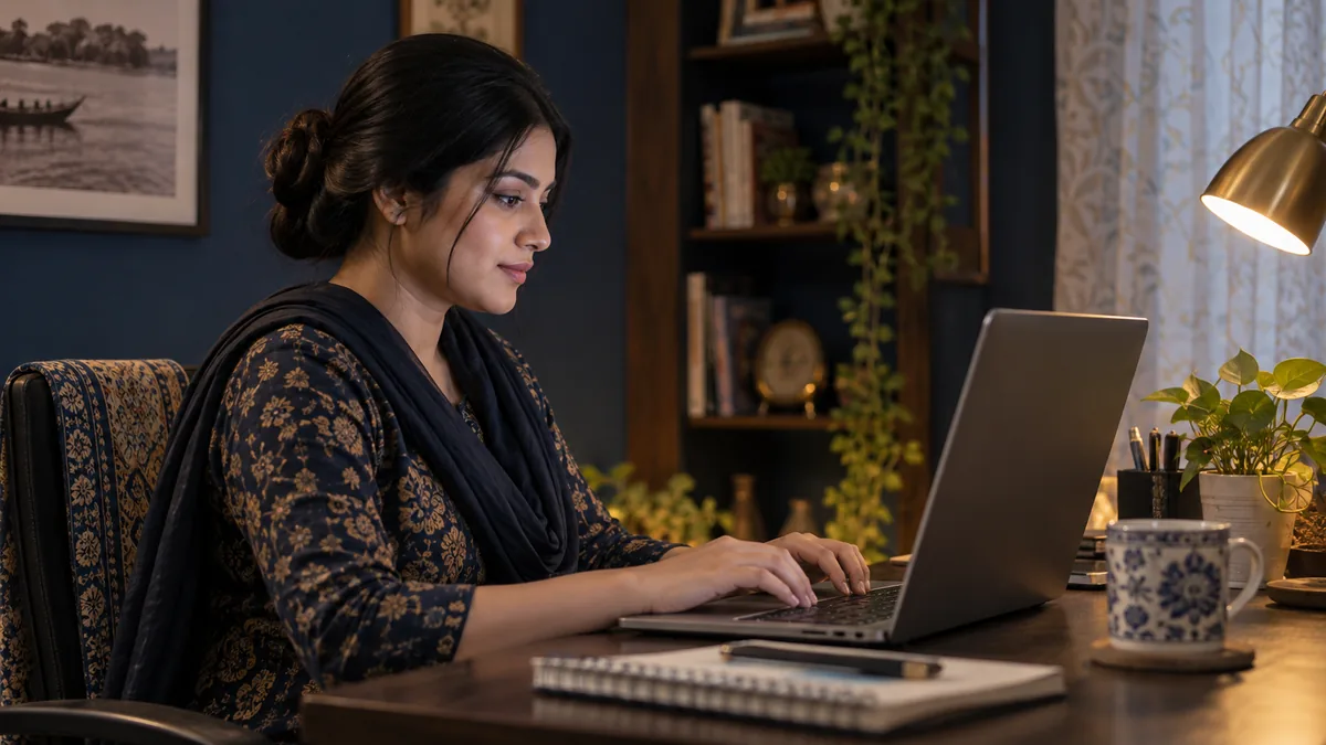 Illustration of a user checking and replying to support emails on a personal laptop